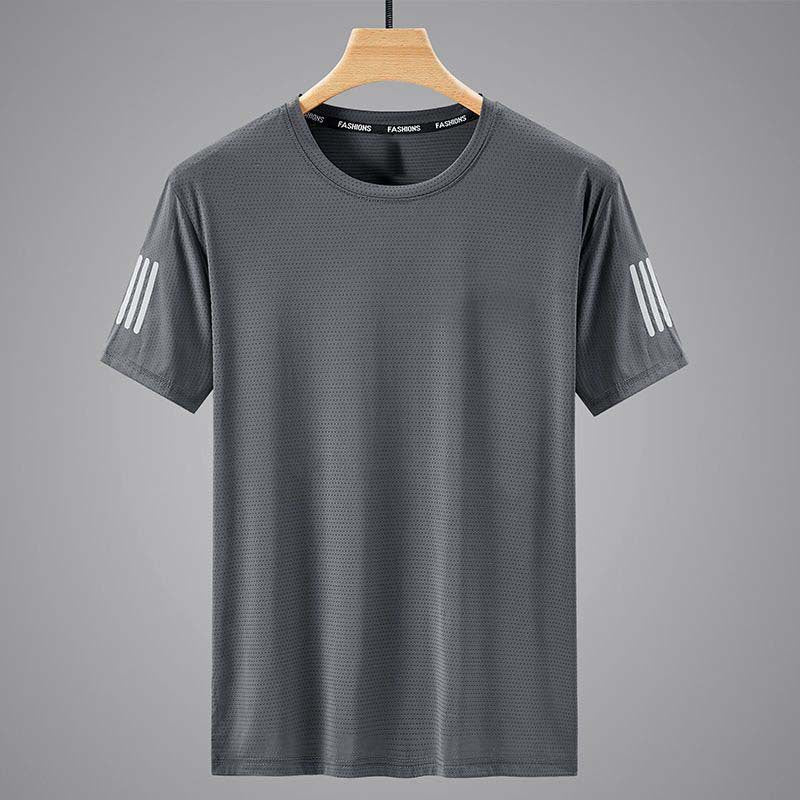 Men's Ice Silk Quick-Dry T-Shirt – Breathable Round Neck Short Sleeve Sport Top (Plus Sizes L–5XL)