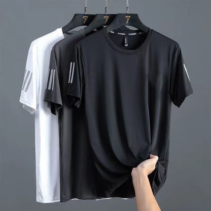 Men's Ice Silk Quick-Dry T-Shirt – Breathable Round Neck Short Sleeve Sport Top (Plus Sizes L–5XL)